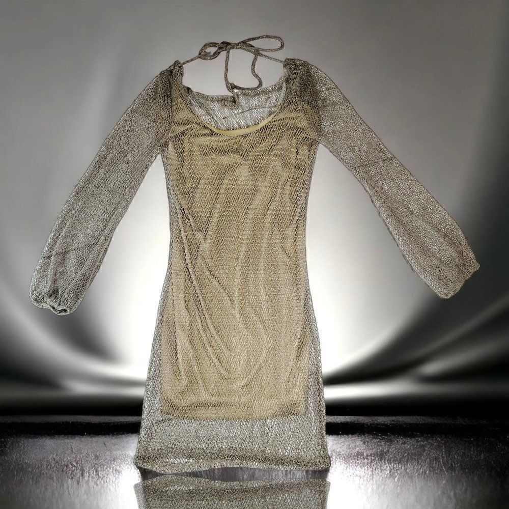 Windsor brown mesh back cowl mini dress